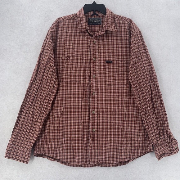 Men’s Abercrombie and Fitch Vintage Red Plaid Flannel Button Down Shirt Large‎ - Picture 1 of 9